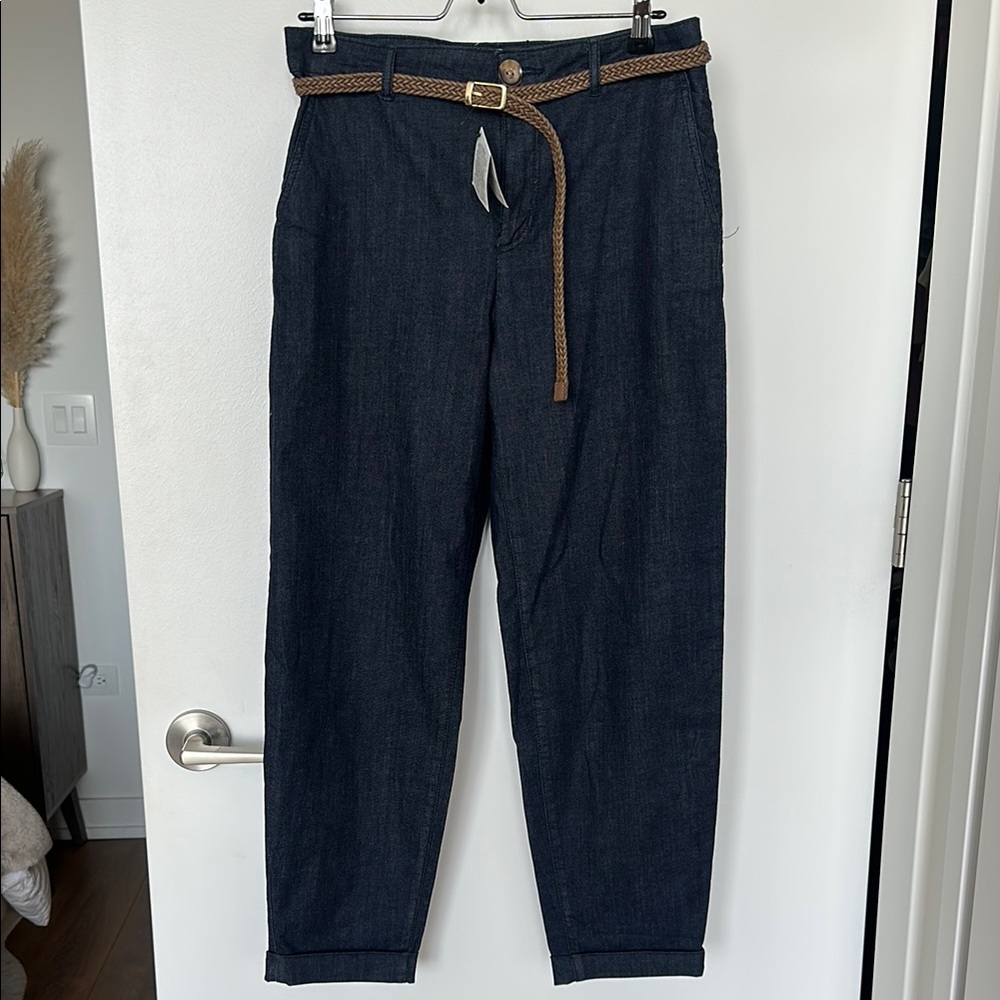 Zara Navy Denim Trousers with Tan Belt